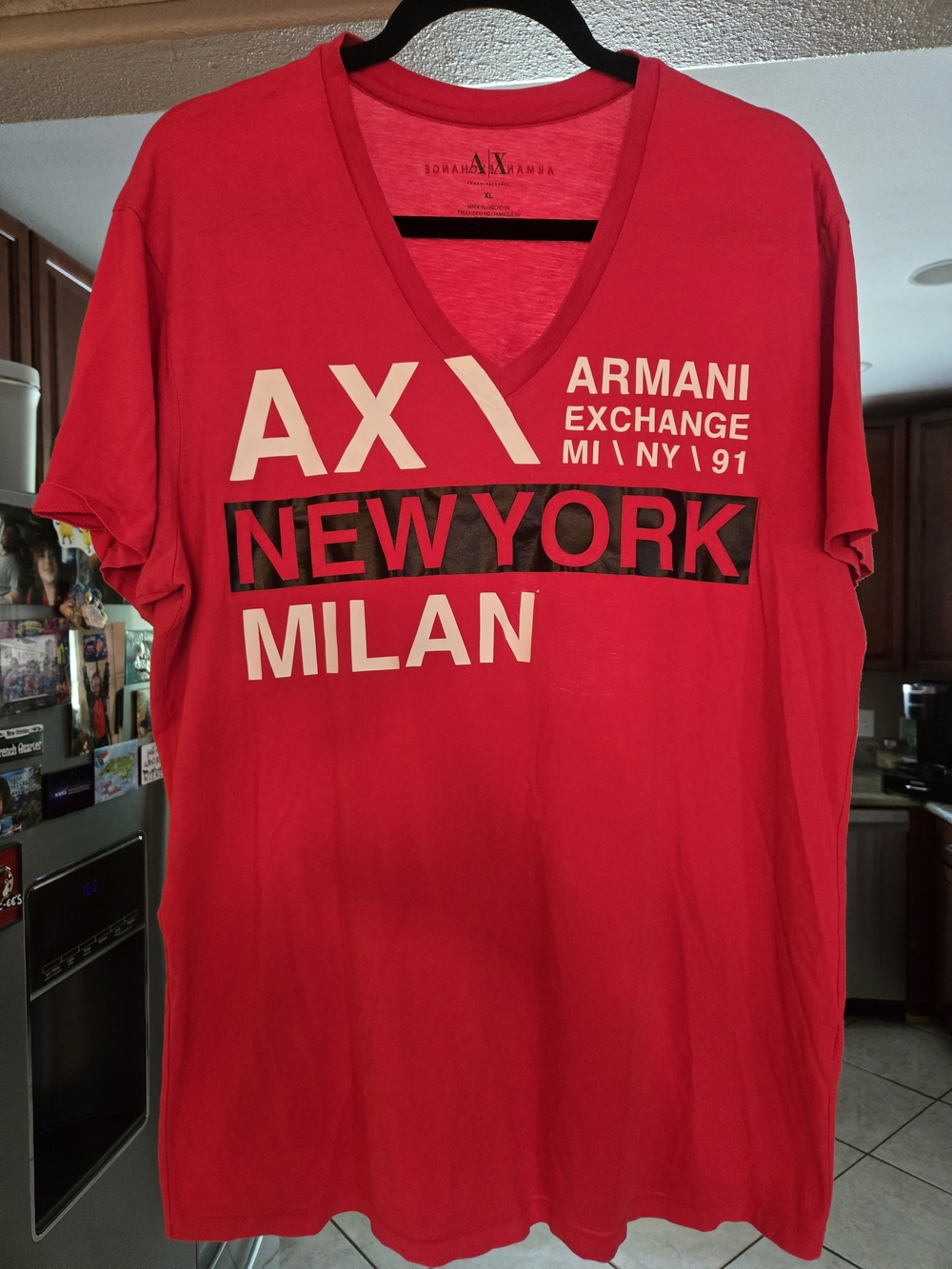Armani Exchange Bright Red Logo V-Neck Tee